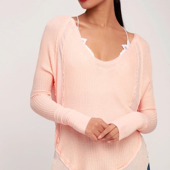Free People We The Free Catalina Thermal Long Sleeve Tee Peach XS - Picture 4 of 7